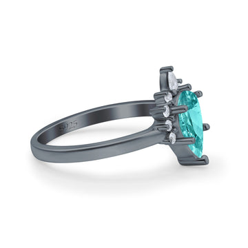 Teardrop Art Deco Pear Engagement Ring Black Tone, Simulated Paraiba Tourmaline CZ 925 Sterling Silver